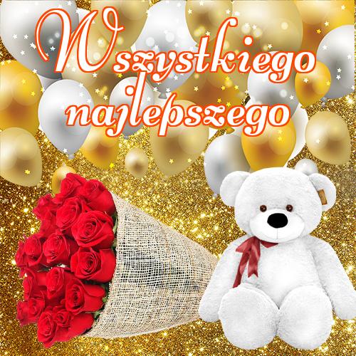 Urodziny! Wszystkiego najlepszego!! Kartki urodzinowe, balony, Kartka Wszystkiego Najlepszego, Zabawka, Wszystkiego najlepszego, zabawki, pluszowy miś, pluszowa zabawka urodzinowa!