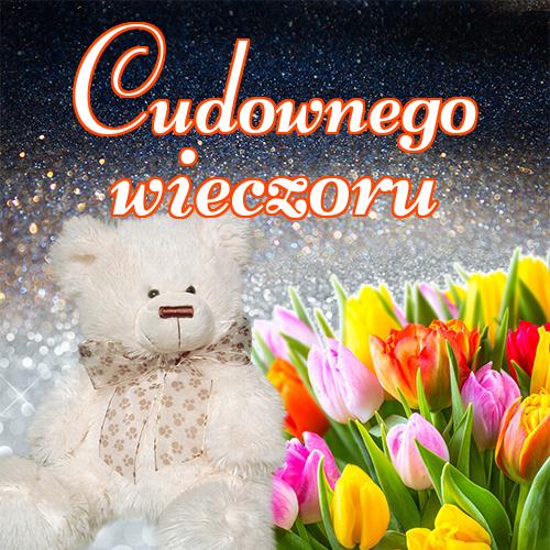 Cudownego wieczoru!! niedźwiedzia, miłego wieczoru, Życzę miłego wieczoru, dobrego wieczoru, zdjęcia, tulipanów, róż, pocztówki, kotów!