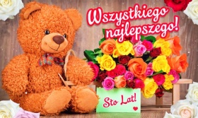 Urodzinowy miś  i kwiaty dla Ciebie